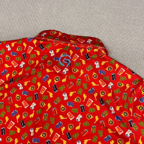 Vitamin G Polo Shirt XL Red Geometric Beer Hops Performance Golf NWT - Picture 5 of 8